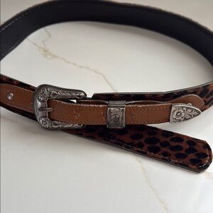 Leopard Print Hide Leather Handmade Belt with Silver Buckle